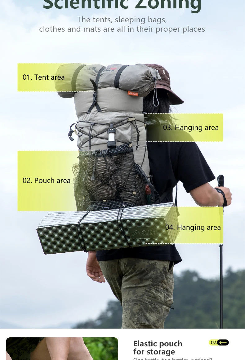 Camping Backpack 25+10L Large Capacity Travel Bag Outdoor