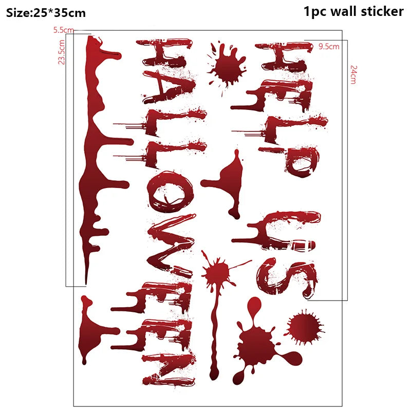 Halloween Wall Doors Windows Stickers Blood Handprint Footprint Skull Pattern