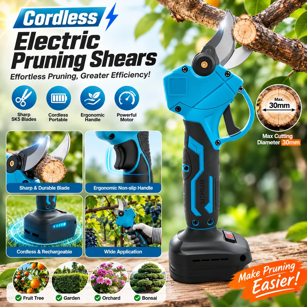 18V Cordless Electric Pruning Shears Brushless Secateurs