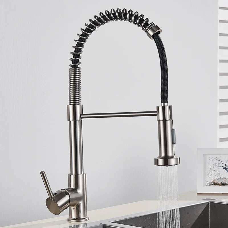 Brushed Gold Kitchen Faucet Pull Down 2-way Spray Single