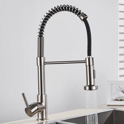 Brushed Gold Kitchen Faucet Pull Down 2-way Spray Single