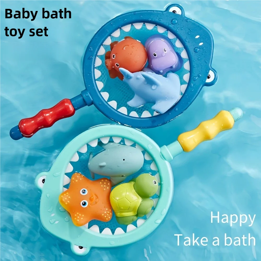 Baby Bath Toys Turtle Squirt Water Net Fishing Shark