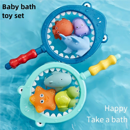 Baby Bath Toys Turtle Squirt Water Net Fishing Shark