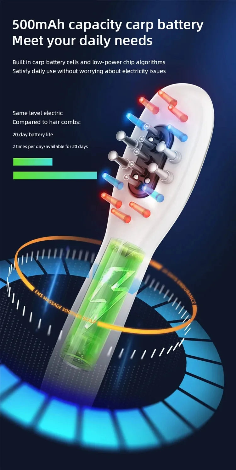 Electric EMS Scalp Massager Comb LED Light Hair Growth