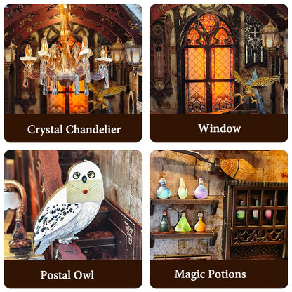 DIY Wooden Book Nook Magic Academy Dollhouses Miniature