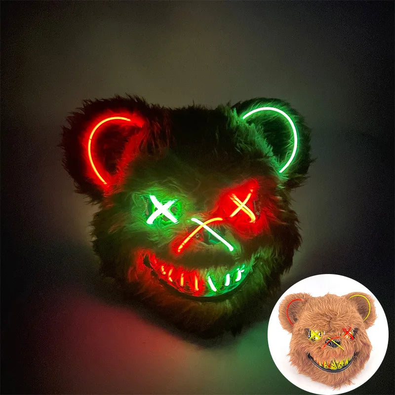 LED Bloody Rabbit Mask Glowing Killer Black Bear Mask Halloween