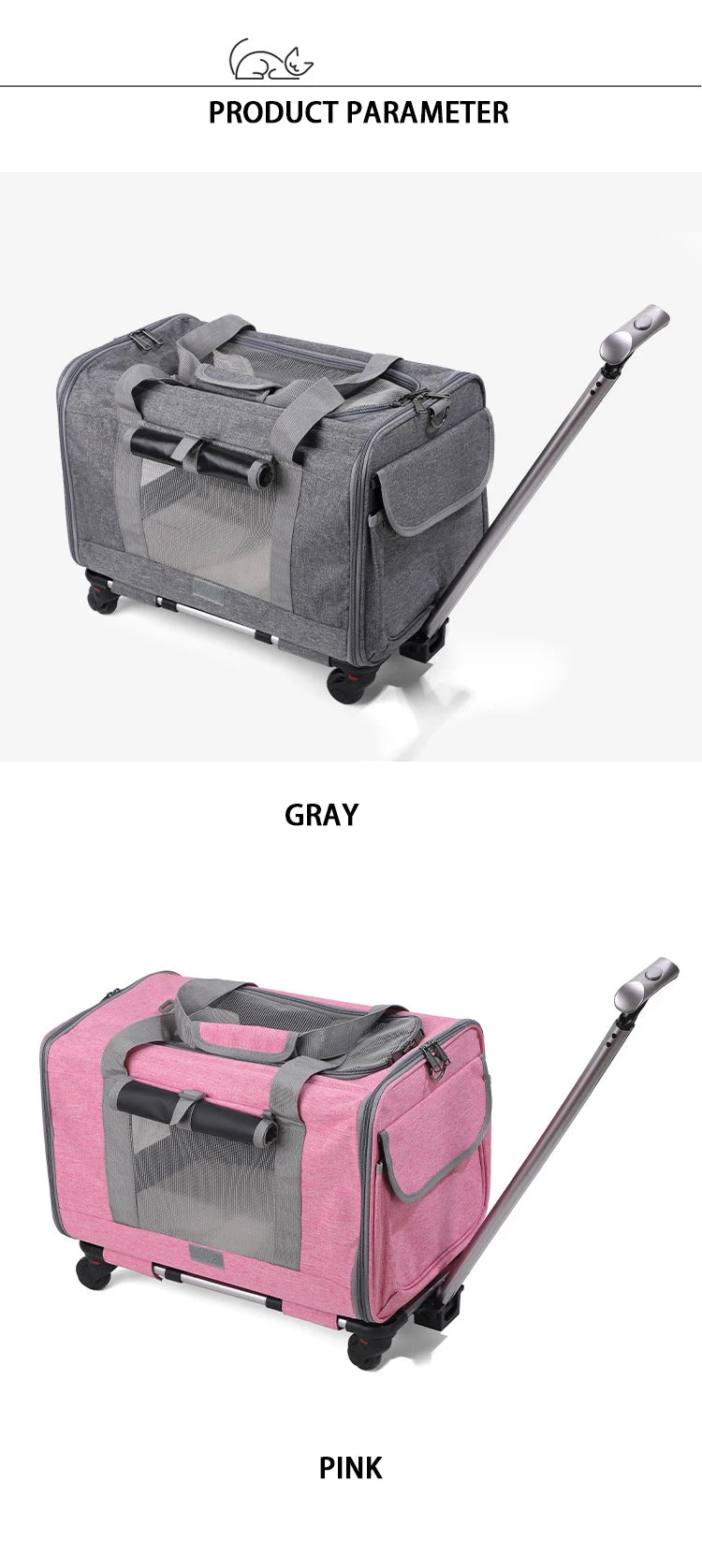 Pet Carrier with Wheels for Dogs Rolling Pet Carrier
