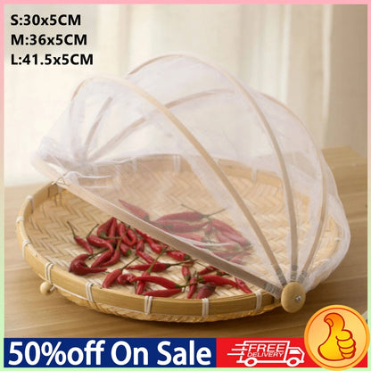 Handmade Bamboo Basket With Net Mesh Cover Kitchen Bread