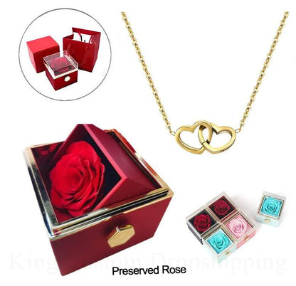New Eternal Real Rose Rotating box Double Heart Custom