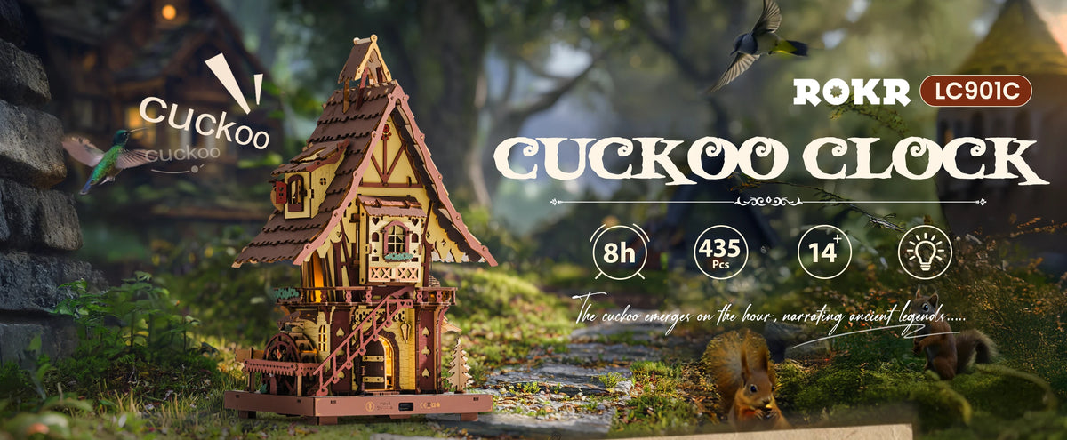 Wooden 3D Puzzle Cuckoo Clock Mechanical Model Building Kit