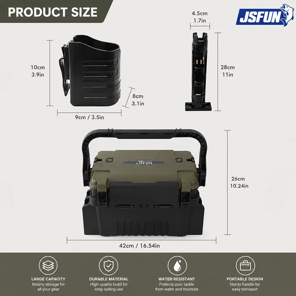 JSFUN Fishing Tackle Box Organizer with Rod Holders