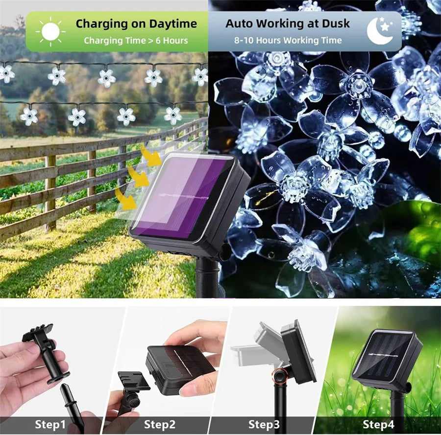 Outdoor Solar Led String Lights Cherry Flowers  Light Strings