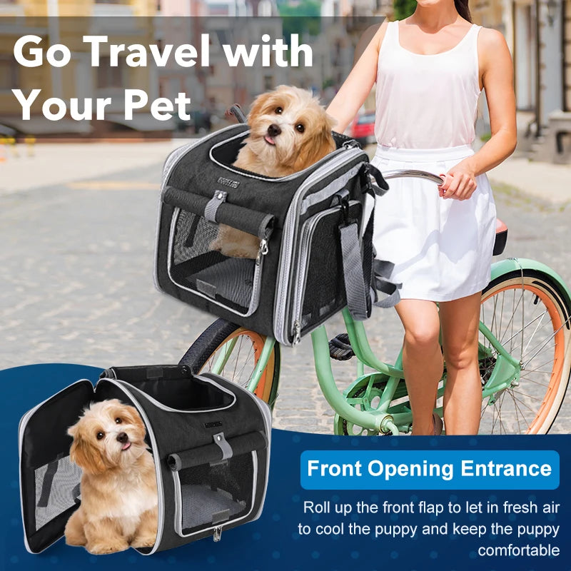 Dog or Cat Bike Basket, Expandable Soft Sided Pet Carrier