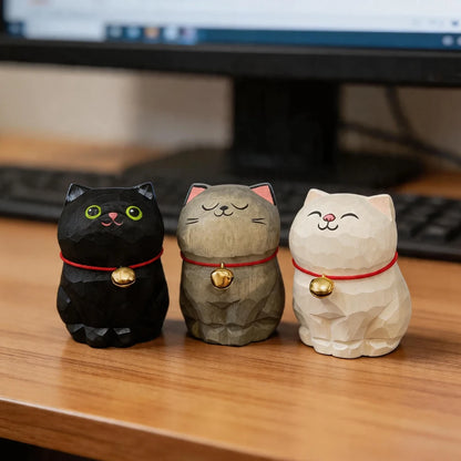 Cute Cat Animals Figurine Decorative Wooden Ornament