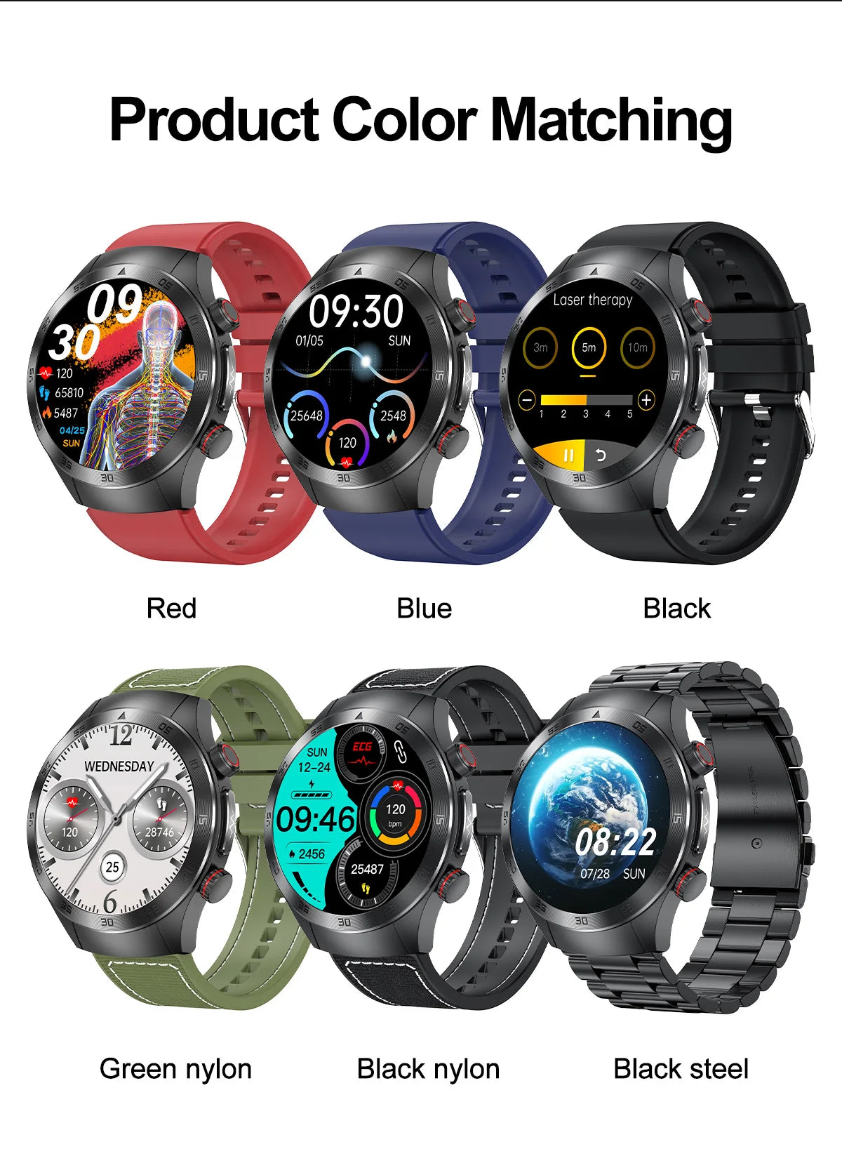 2025New Laser Therapy ECG+PPG Smartwatch For Men Women