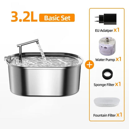ROJECO Stainless Steel Cat Water Fountain Automatic Cat Drinker