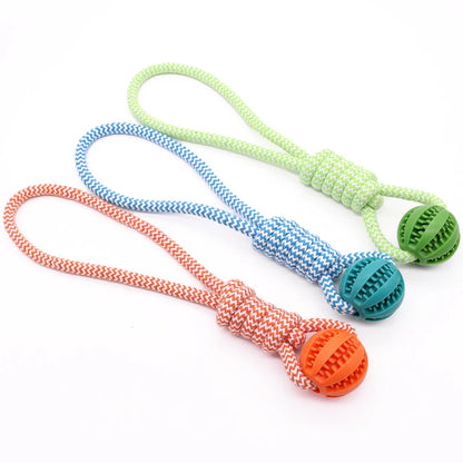 Pet Tooth Cleaning Pet Ball Toy with Rope Rubber Leaking Balls