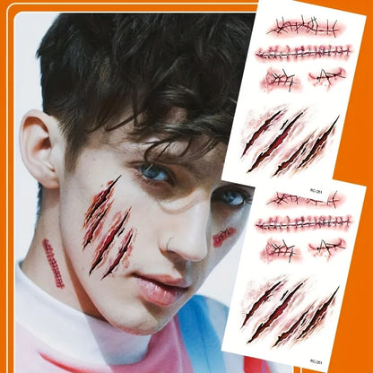 Halloween Scar Temporary Tattoo Stickers Red Blood Clot Face