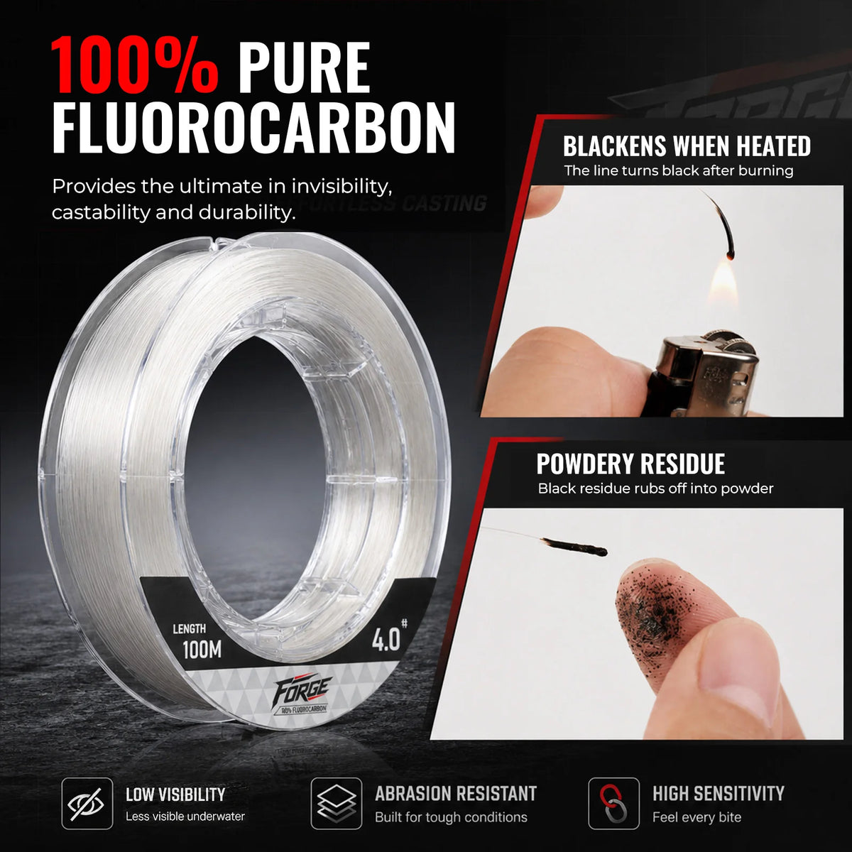 100M 100% Pure Fluorocarbon Fishing Line 12-31LB Zero Water