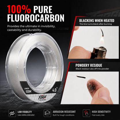100M 100% Pure Fluorocarbon Fishing Line 12-31LB Zero Water