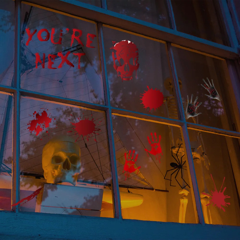 Halloween Wall Doors Windows Stickers Blood Handprint Footprint Skull Pattern