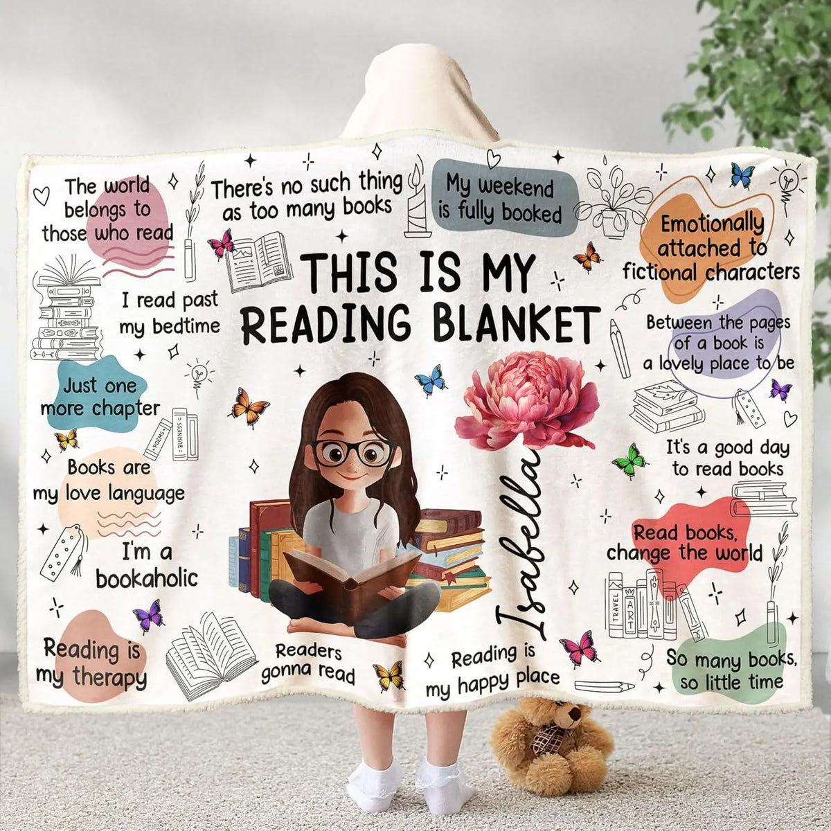 Personalized Wearable Hooded Blanket, Book Lovers Gifts