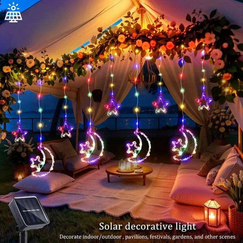 Solar Star Moon String Lights 8 Modes Outdoor Hanging Light