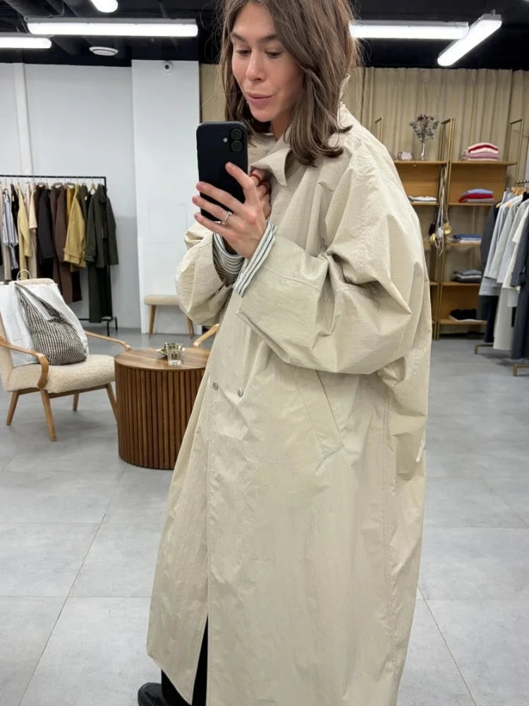Casual Solid Long Trench Coat Women Stand Collar