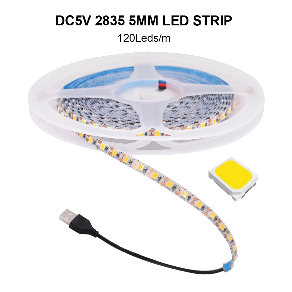 3MM 5MM 8MM Width DC 5V LED Strip 2835 120LEDs