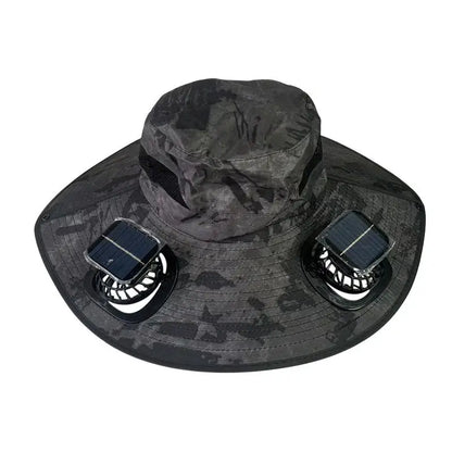 Large Size Quick Dry Bucket Hat With Solar Powered Fan USB Charging