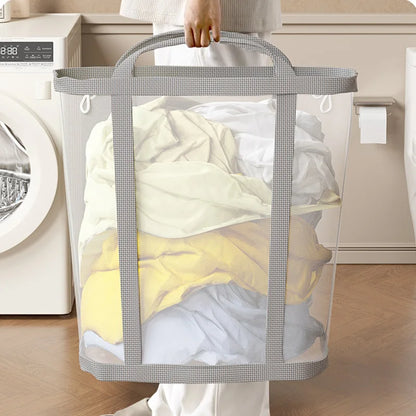 Nylon Mesh Laundry Basket Portable Dirty Clothes Organizer
