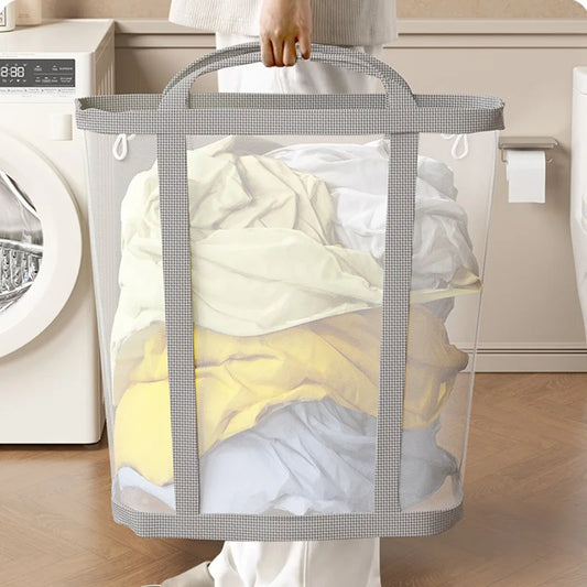 Nylon Mesh Laundry Basket Portable Dirty Clothes Organizer