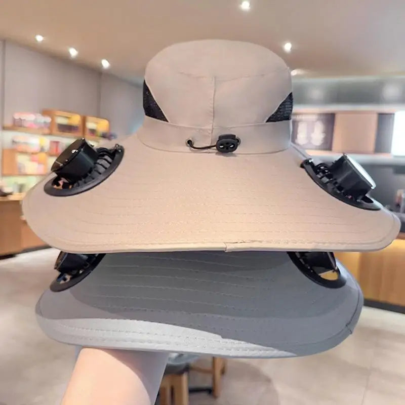 Large Size Quick Dry Bucket Hat With Solar Powered Fan USB Charging