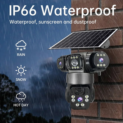 15MP 8K Wifi IP Camera Solar Outdoor Waterproof Three Lenses