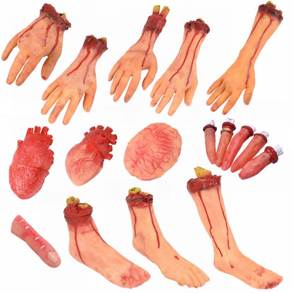 Horror Halloween Party Props Scary Bloody Fake Hand Finger Leg Foot Heart