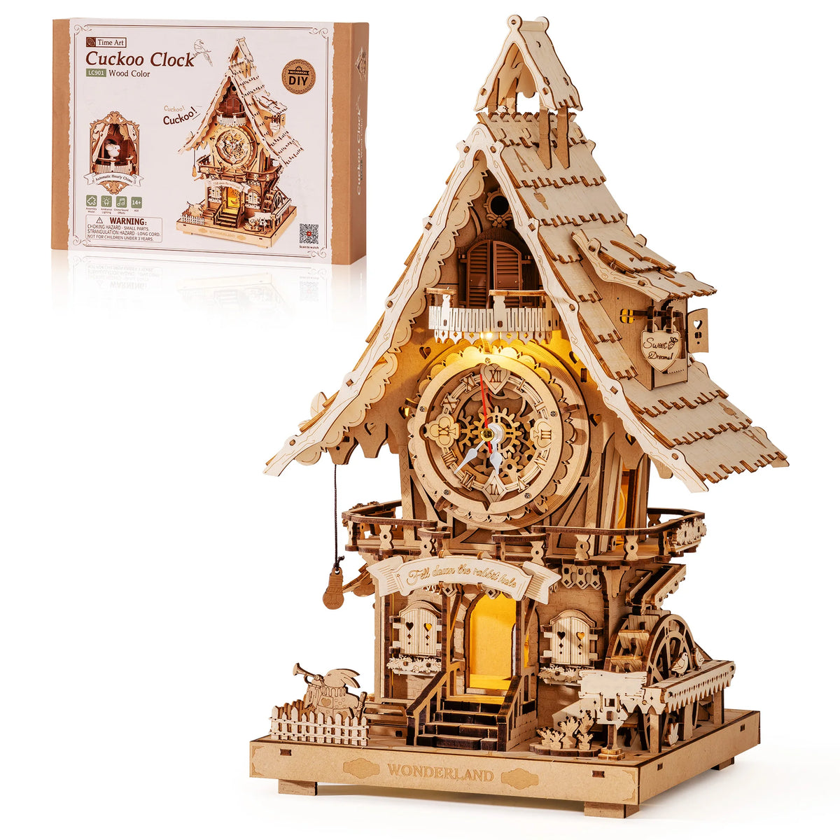 Wooden 3D Puzzle Cuckoo Clock Mechanical Model Building Kit
