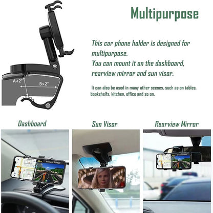 360° Rotatable Car Phone Mount - Multi-Function Clip-on Dashboard