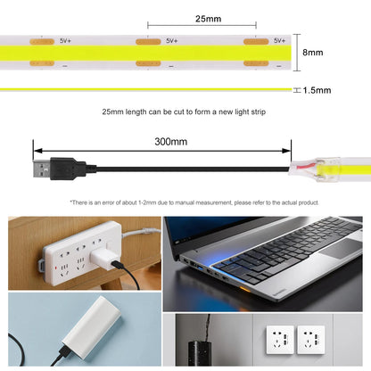 New USB COB Strip Light Flexible Adhesive Tape Night Lighting