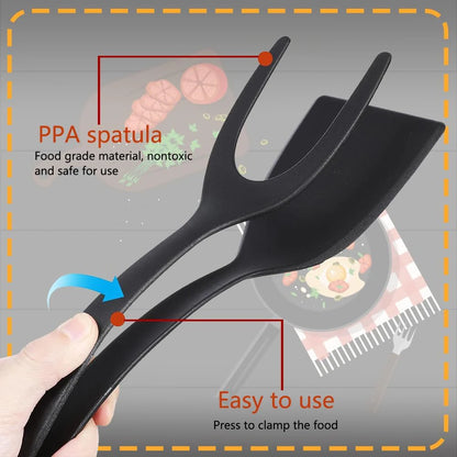 2-in-1 Grip Flip Spatula Tongs - Nylon Non-Stick Egg