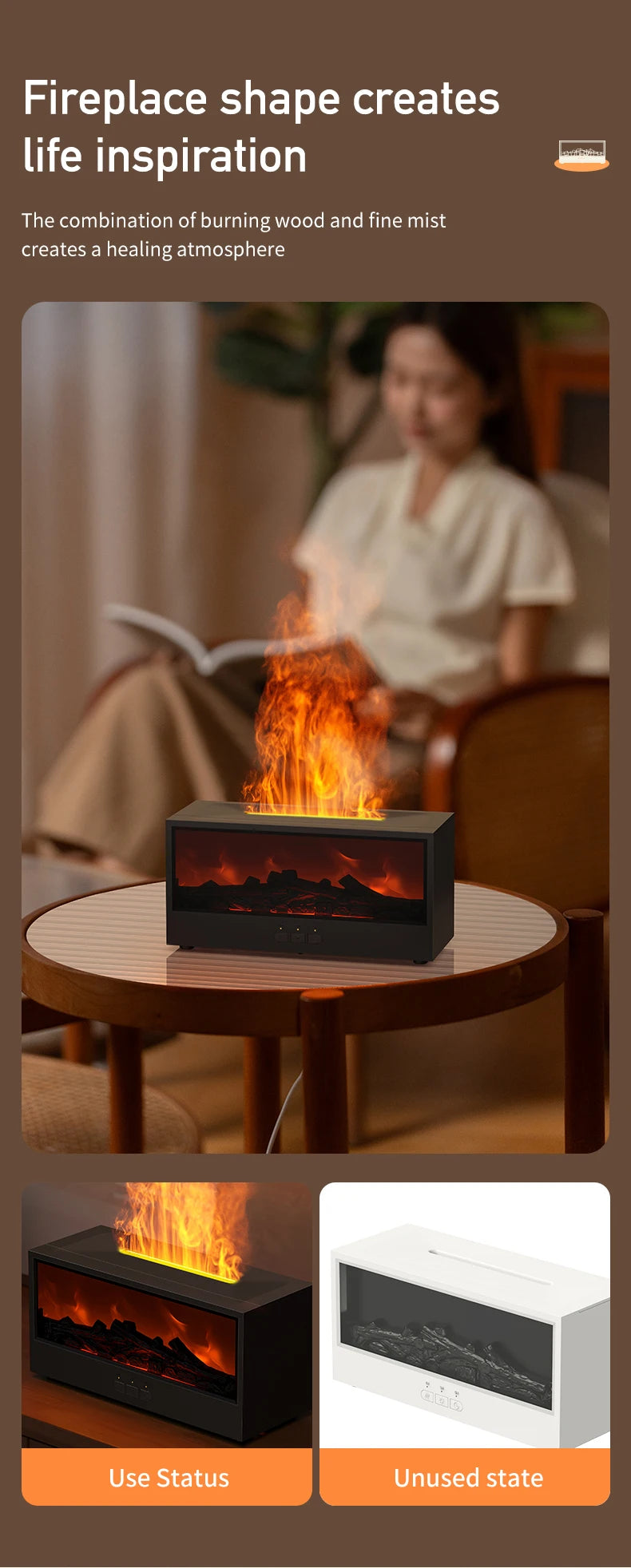 Creative Fireplace Air Humidifier Waterless Auto-Off Aroma