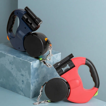 Retractable Dual Dog Leash with LED Light 360 Swivel No Tangle