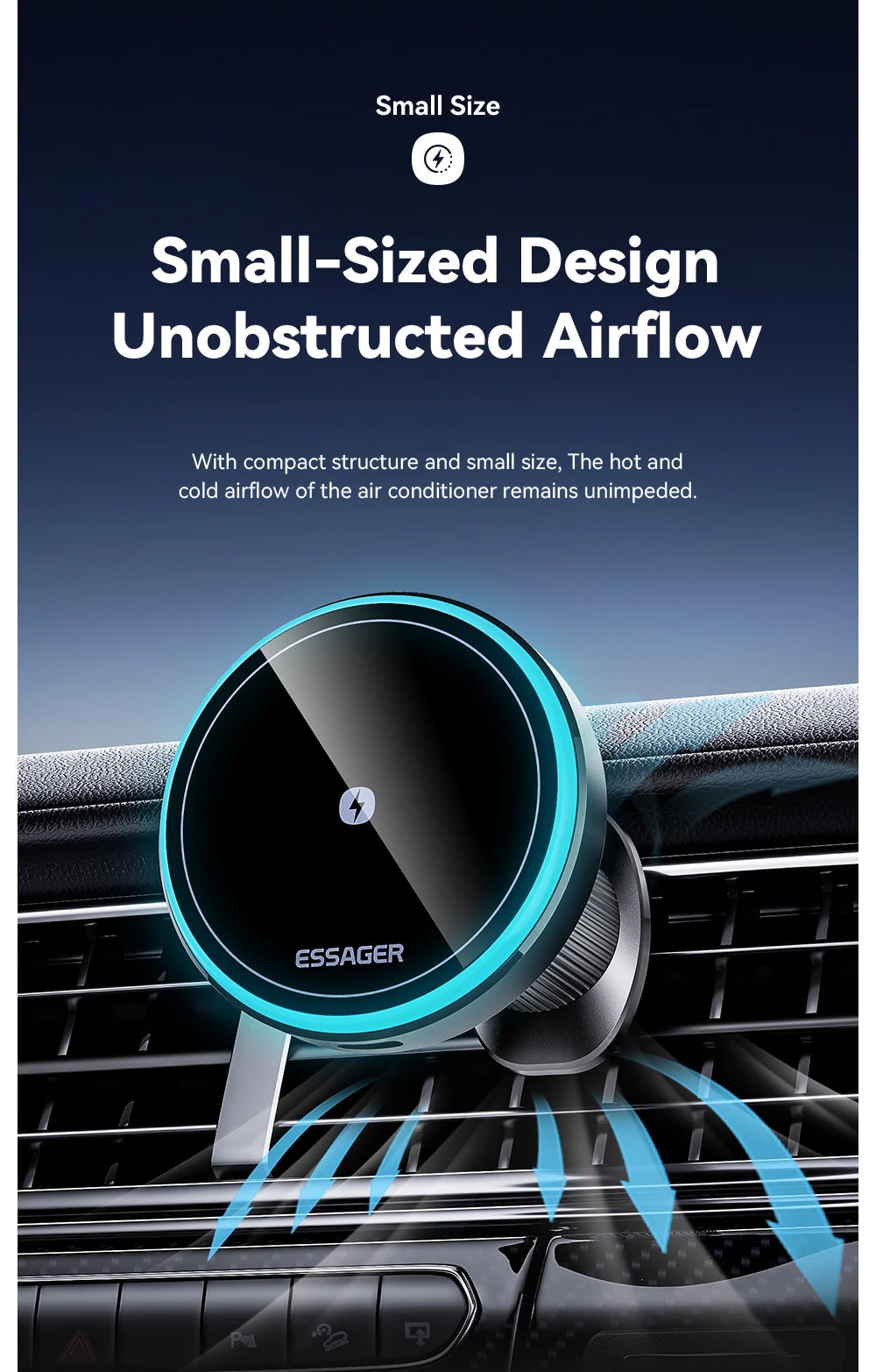 Essager Magnetic Car Phone Holder 15W Wireless Charger Stand