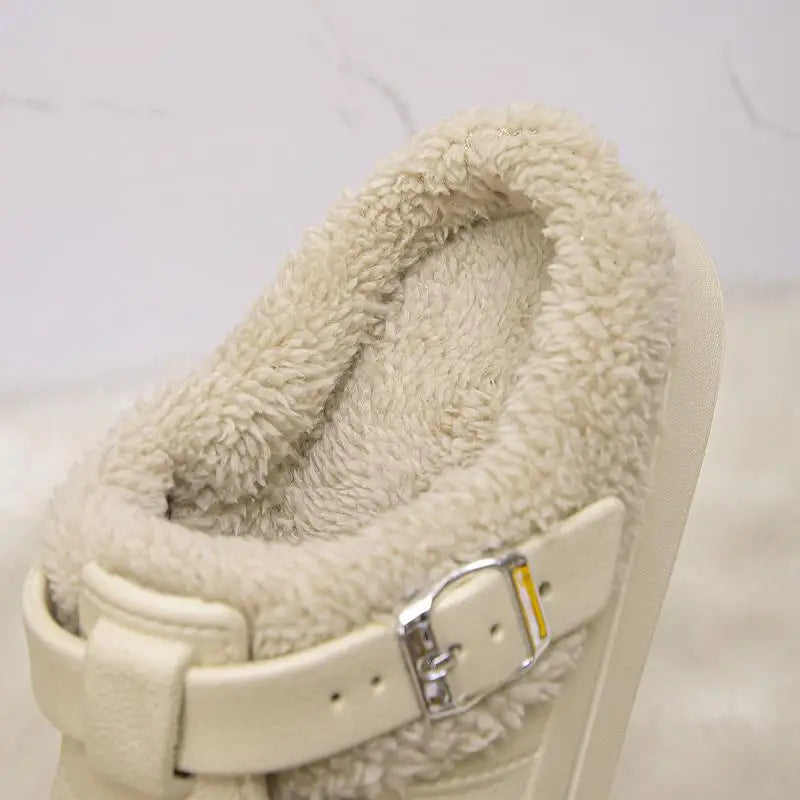 Waterproof Eva Furry Mules Slippers Women Winter Metal Buckle