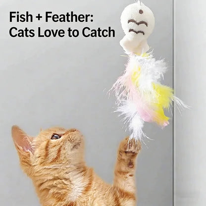 360 Degree Rotating Cat Teaser Wand with Feather Bell Wire