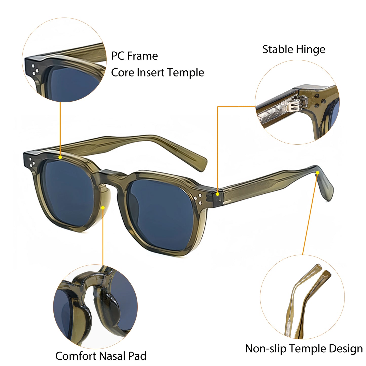 HBK New Square Retro Sunglasses Men Fashion