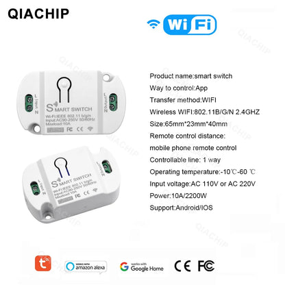 Tuya WiFi Smart Switch AC 220V 110V Wireless Controller