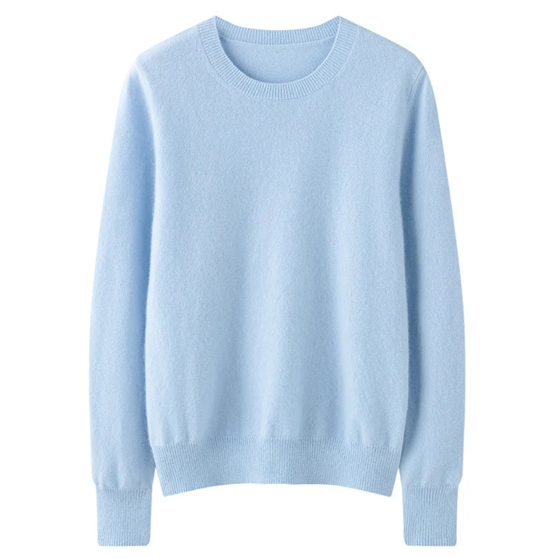 100% Pure Goat Cashmere Knitted Pullovers O-Neck