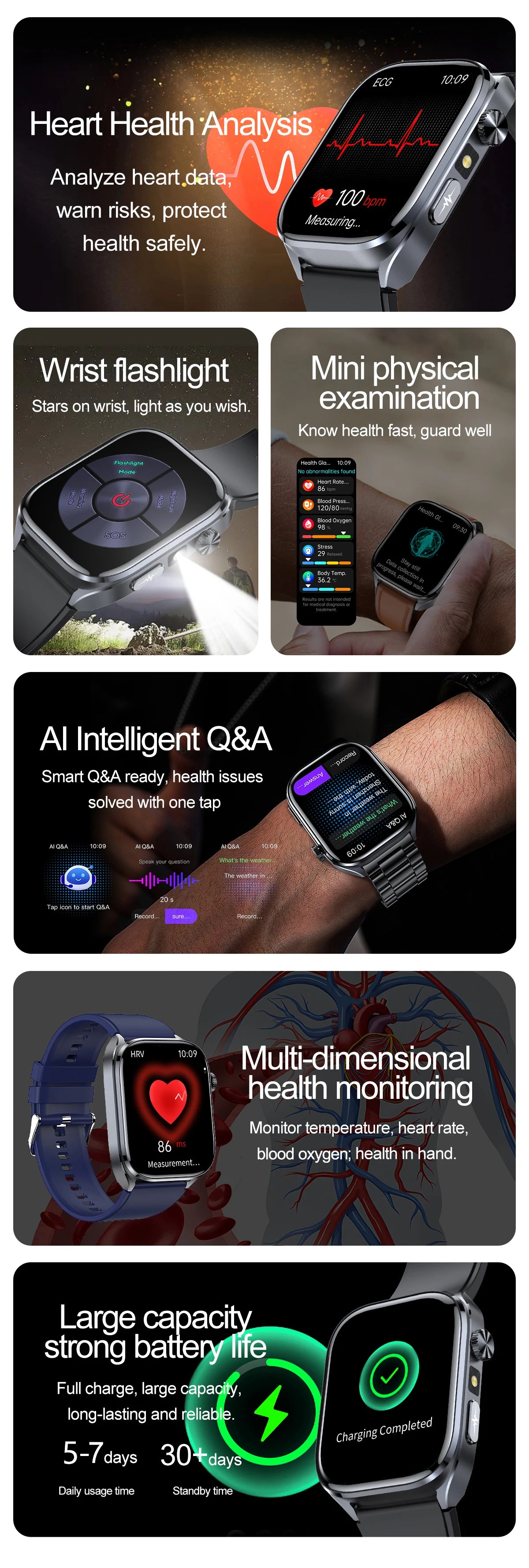 New AI Health Care Accurate detection ECG Smart Watch