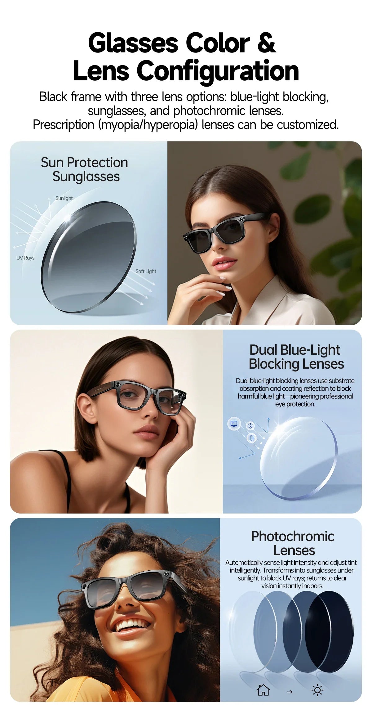 AI Smart Glasses with 8MP Camera Video Recording 100+ Languages