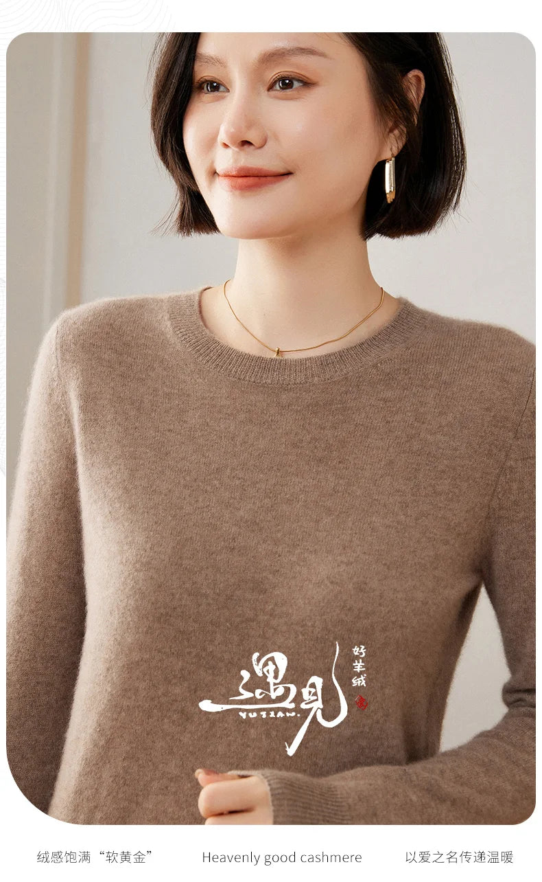 100% Pure Goat Cashmere Knitted Pullovers O-Neck